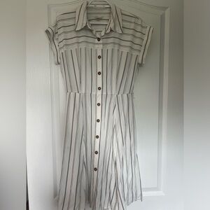 Calvin Klein flowy white with grey stripe dress size 8